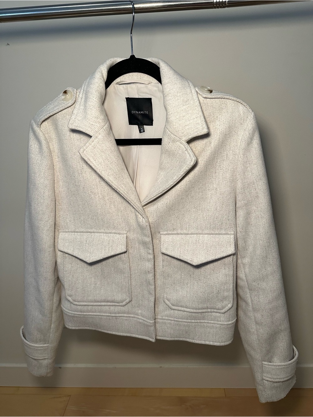 Dynamite Cream Military-Style Pocket Cropped Jacket